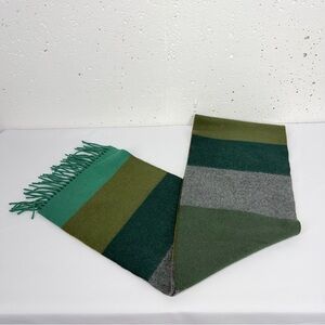Express Green Gray Striped 100% Merino Wool Scarf 10 x 71”